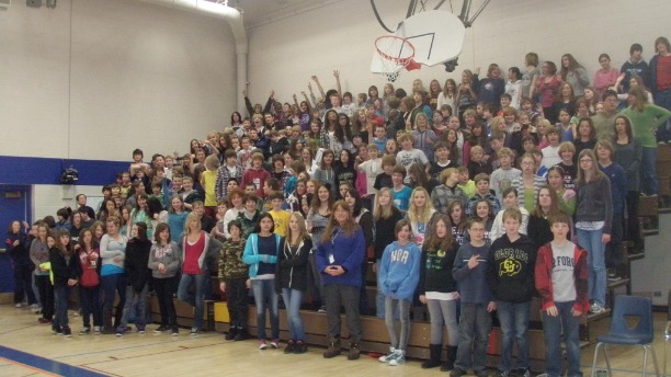 At the end of my 1.5 hour presentation, following students questions, I asked them to stand if I could Count on them to be Standupsters. All three photos are from this one event. Everyone, students, teachers, administrators and parents stood unanimously.